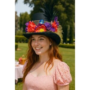 Top Hat Fascinator‎ Flowers Feathers Rhinestones Costume Party